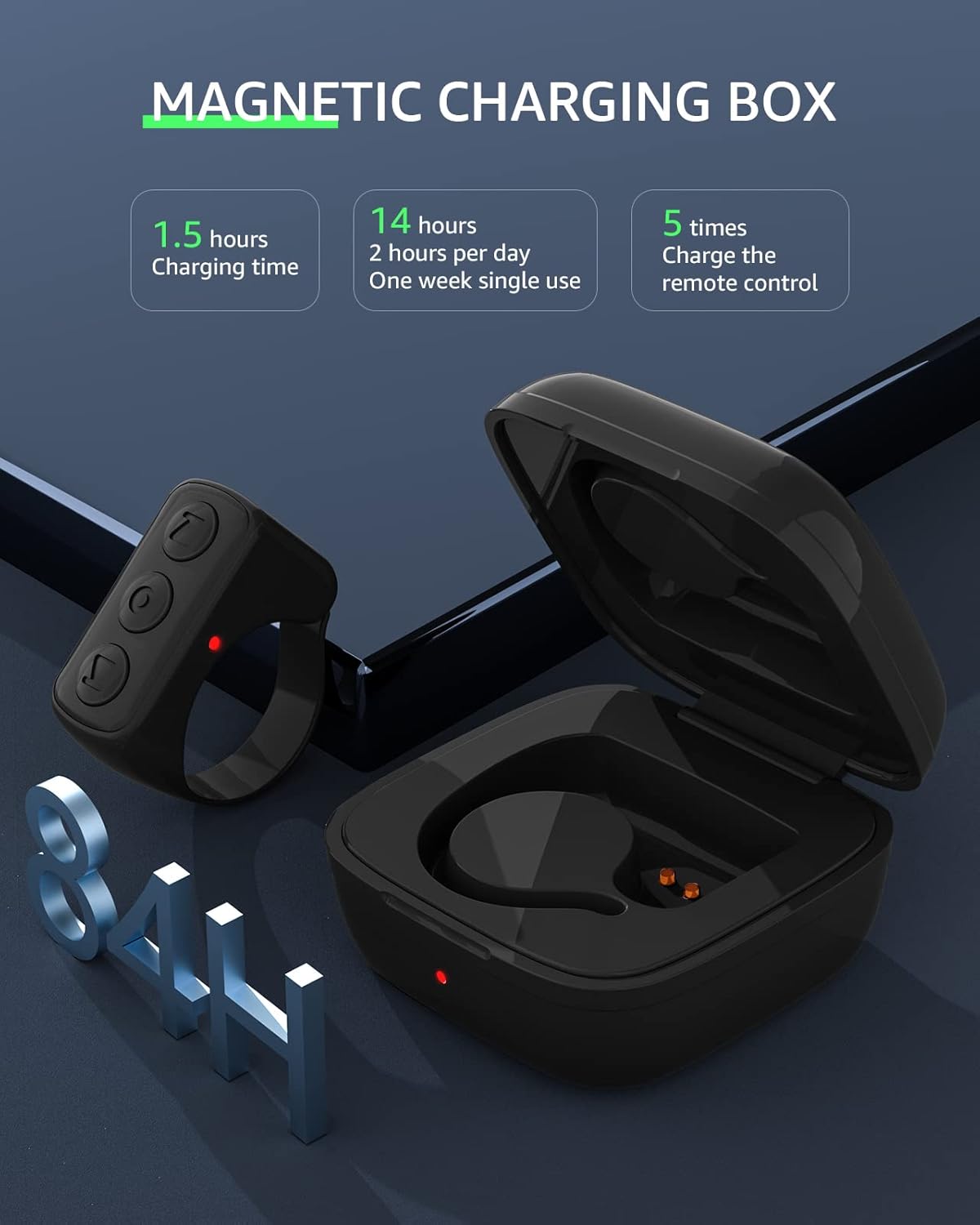 Fingertip Bluetooth Remote Control TIK TOK Wireless Page Turner TYUOBOX Camera Remote Shutter Selfie Button Controller with Charging Case for iPhone Android Ipad Cell Phone (Black)