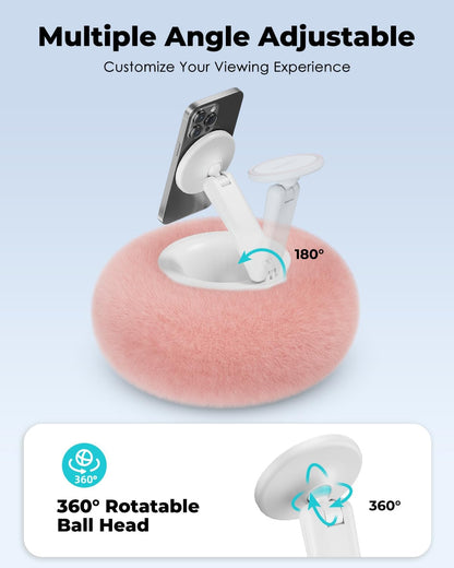 Viozon Phone Holder for Bed, Magnetic Pillow Stand, Compatible with 4-7" Phone/Kindle with Small Storage, Removable Suction Base for Stability, Idea for Kindle Reading and Video Watching On Bed,Pink