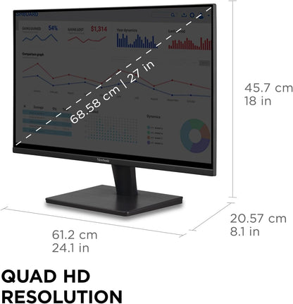 ViewSonic VS2725-2K 27 Inch QHD 1440p Monitor with 100Hz, HDMI, DisplayPort, and Variable Refresh Rate for Home and Office