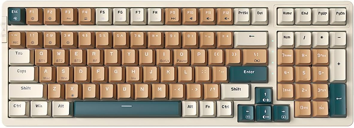 Wireless Mechanical Keyboard, Triple Mode 2.4G/USB-C/BT Gaming Keyboards 100 Keys Backlit Red Switch Keyboard | Rechargeable Mechanical Gaming Keyboards (Brown Combo Red Switch)