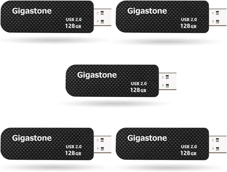 GIGASTONE V30 128GB USB 2.0 Flash Drive 5-Pack, Capless Retractable Design Pen Drive, Carbon Fiber Style, Reliable Performance & Durable