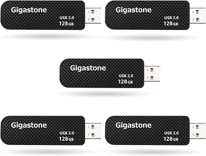 GIGASTONE V30 128GB USB 2.0 Flash Drive 5-Pack, Capless Retractable Design Pen Drive, Carbon Fiber Style, Reliable Performance & Durable