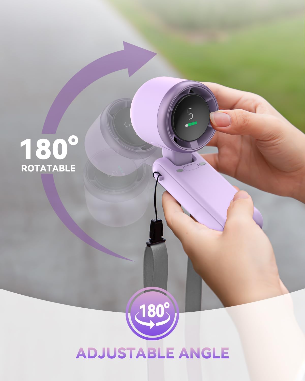Portable Handheld Turbo Fan, 5-Speed Personal Fans, 5000mAh Rechargeable Fans Up to 12 Hours, Weight only 0.6lb Small Fan, Hand/Neck/Desk Fan 3 IN 1, Beach Vacation Essentials(Purple)