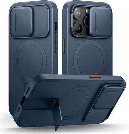 SURITCH for iPhone 14 Pro Case with Magnetic Camera Slide Cover and Adjustable Kickstand, Compatible with MagSafe, Shockproof Bumper Case Slim Protective Cover for iPhone 14 Pro 6.1 Inch, Blue