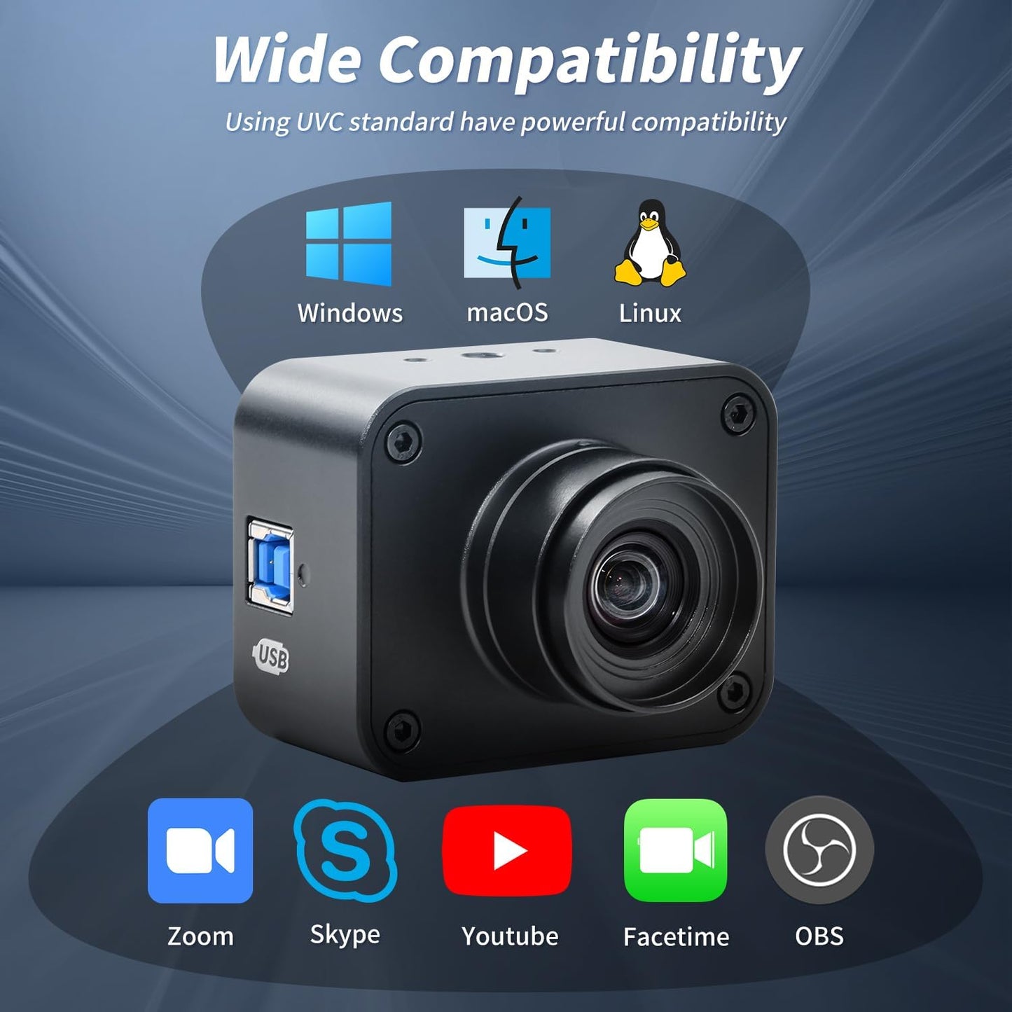 MOKOSE USB Camera 4K, USB3.0 Manual Focus Webcam with 4.2mm Wide Angle Lens, IMX678 1/1.8" 8MP Sensor Support YUY2, Web Camera for Desktop Computer Laptop