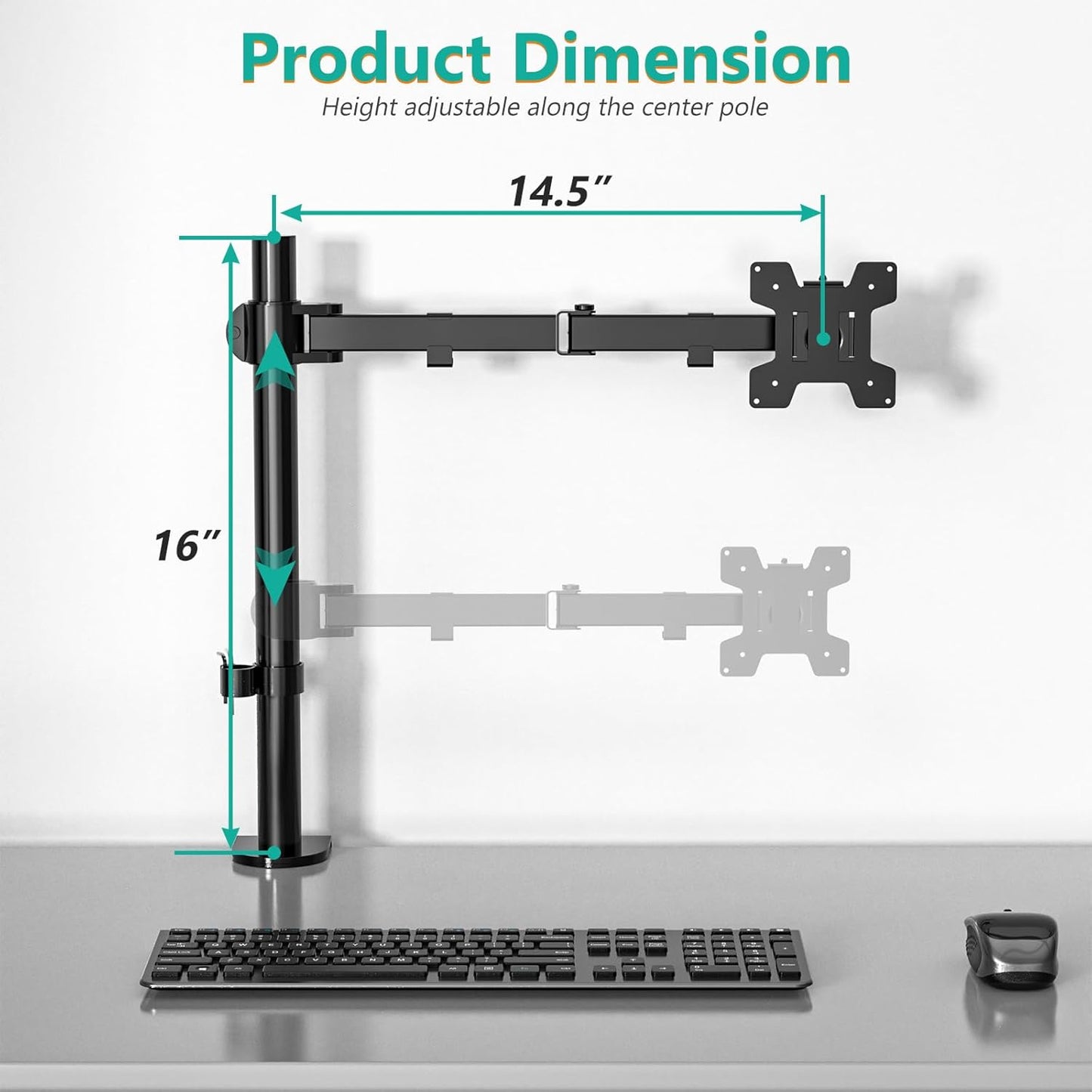 WALI Single Monitor Mount, Single Monitor Arm Desk Mount,Desk Monitors Stand, Holds Screen Up to 32inch, 22lbs, Adjustable Mount with C-CLAMP Designed for Home Office Application(M001), Black