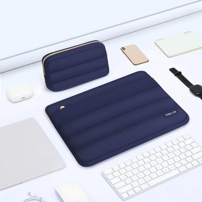 MOSISO 17-17.3 inch Laptop Case, 17.3 inch Puffy Laptop Sleeve Compatible with Dell XPS/HP Pavilion/Ideapad/Acer/Alienware/HP Omen Notebook Computer, Polyester Horizontal Bag with Small Case,Navy Blue