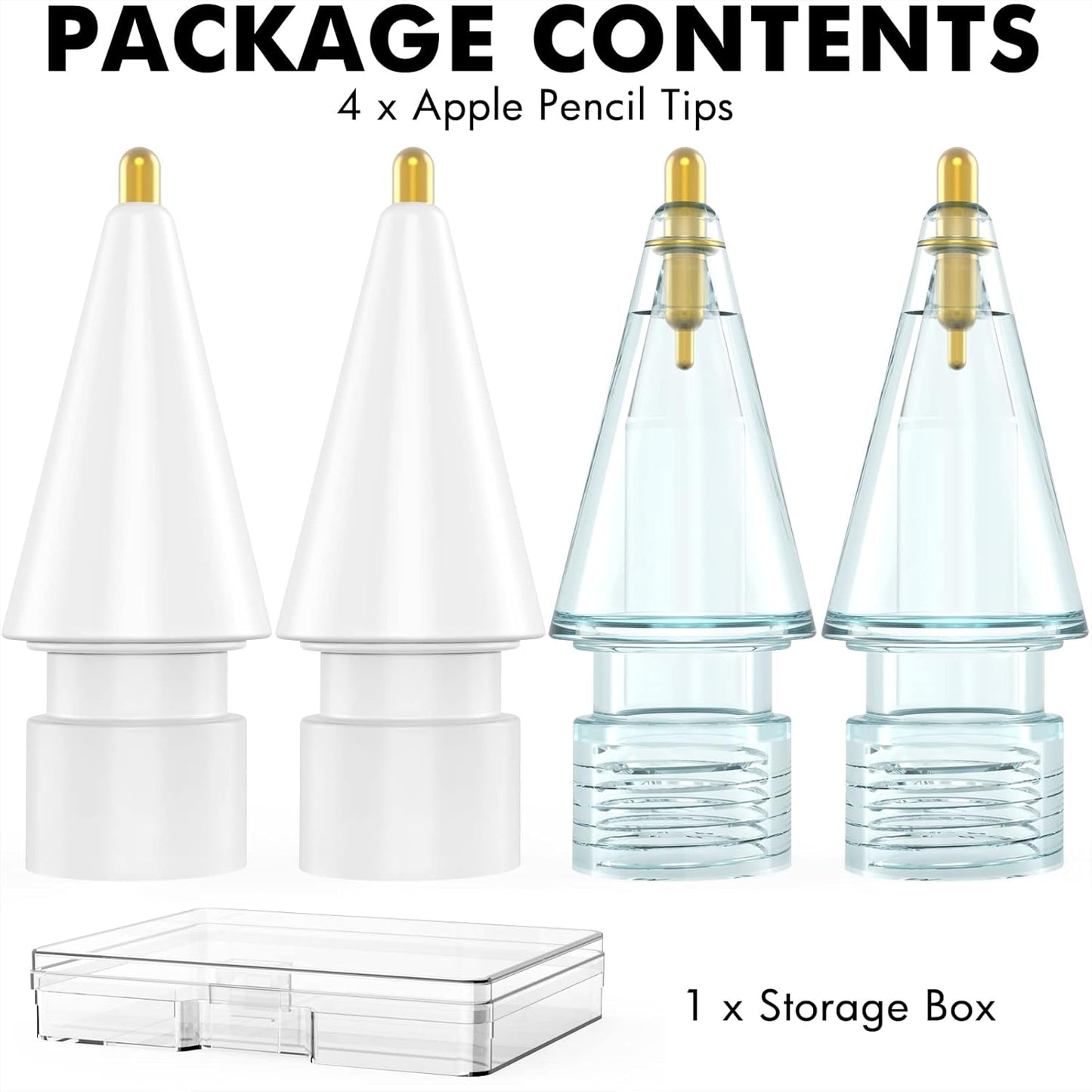 NIUTRENDZ 4 Pack Replacement Tips for Apple Pencil 2nd Generation and 1st Generation Fine Point Metal Tip, Wear-Resistant & Precise Control (1.95mm, White + Blue)