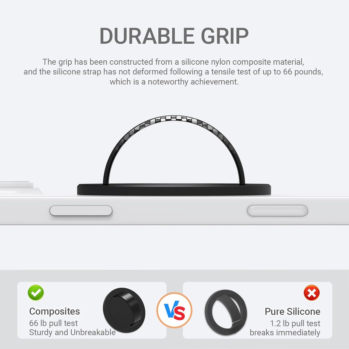 Grat 3 Lite Magnetic Phone Loop, [Nylon-core Silicone Strap] 360° Rotatable Phone Grip, Detachable Finger Holder Compatible with Magsafe for iPhone 16 15 14 13 12 Pro/max, Black