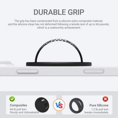 Grat 3 Lite Magnetic Phone Loop, [Nylon-core Silicone Strap] 360° Rotatable Phone Grip, Detachable Finger Holder Compatible with Magsafe for iPhone 16 15 14 13 12 Pro/max, Black