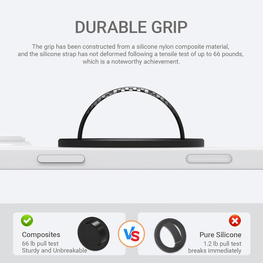 Grat 3 Lite Magnetic Phone Loop, [Nylon-core Silicone Strap] 360° Rotatable Phone Grip, Detachable Finger Holder Compatible with Magsafe for iPhone 16 15 14 13 12 Pro/max, Black