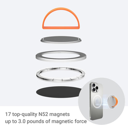 Grat 3 Lite Magnetic Phone Loop, [Nylon-core Silicone Strap] 360° Rotatable Phone Grip, Detachable Finger Holder Compatible with Magsafe for iPhone 16 15 14 13 12 Pro/max, Silver