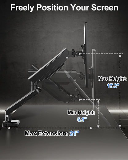 Single Monitor Mount Arm, Fits 13-32 Inch, Holds 4.4-22lbs, Full Motion, VESA 75x75/100x100, Desk Mount Freelift Pro