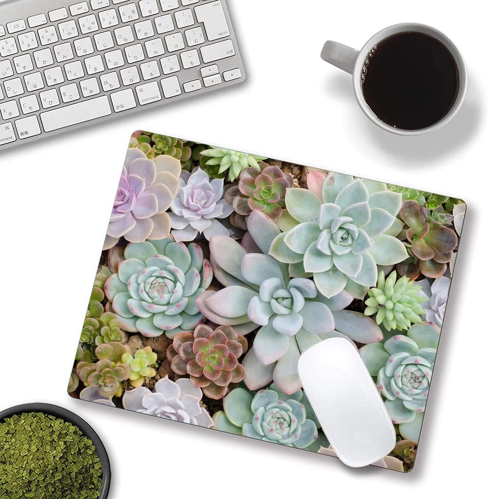 Mouse Pad, Cute Succulent Cactus Plants Mouse Pads, Square Washable Cloth Personalized Mouse Mat with Design, Gaming Office Home Non-Slip Rubber Base Computer Mousepad
