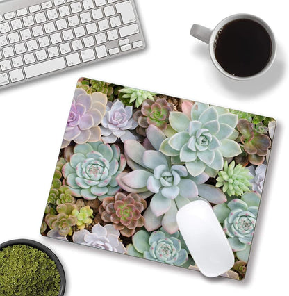 Mouse Pad, Cute Succulent Cactus Plants Mouse Pads, Square Washable Cloth Personalized Mouse Mat with Design, Gaming Office Home Non-Slip Rubber Base Computer Mousepad