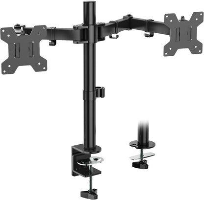 WALI Dual Monitor Stand for 13-27 inch Screens, Dual Monitor Mounts for 2 Monitors, 2 Monitor Desk Mount Holds up to 22 lbs, Height Adjustable Swivel Tilt Rotation, 75x75/100x100mm (M002), Black