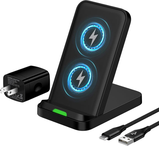 Wireless Charger Fast Charging Stand for Samsung Galaxy S25 FE/S25Ultra/S24 Plus/S23+/S22/S21/S20/S10, Wireless Phone Charger Android Desk Charging Station for Google Pixel 9 Pro XL/8 with 18W Adapter