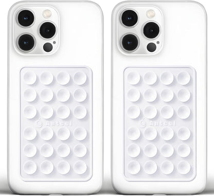 Anteel Medium-Sized Silicone Suction Phone Case Adhesive Mount, Enhanced Suction Power and Upgraded Thickened Sticky Phone Grip, Durable, Hands-Free Sticky Phone Holder, 2.28"x3.46" (WHT&WHT)