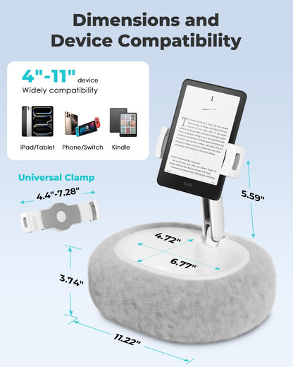 Viozon Tablet Pillow Stand,Kindle Pillow Stand, Compatible with 4-11" Tablet/Phone with Small Bowl, Kindle Holder Accessories,Idea for Reading and Video Watching On Bed,Grey