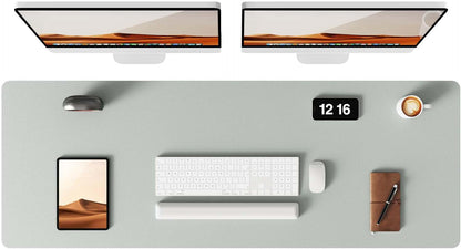 YSAGi Leather Desk Pad Protector, Office Desk Mat, Large Mouse Pad, Non-Slip PU Leather Desk Blotter, Laptop Desk Pad, Waterproof Desk Writing Pad for Office and Home (Grayish Green, 47" x 17")