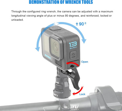 Bike Handlebar Mount for GoPro, 360 Degree Aluminium Alloy Motorbikes Round Tube Mount for Hero 13/12/11/10/9/8 and Other Action Cameras