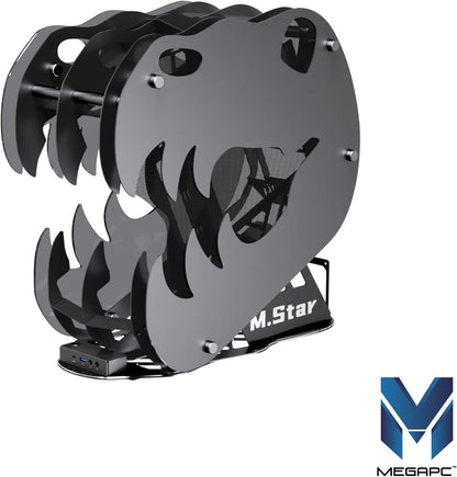 MegaPC Upgraded Open-Frame Mid-Tower Micro-ATX/Mini-ITX Gaming PC Case, Tempered Glass Side Panel, Pre-Installed ARGB PWM Fan, with USB3.0, USB-C, 240mm Radiator Support (Black)