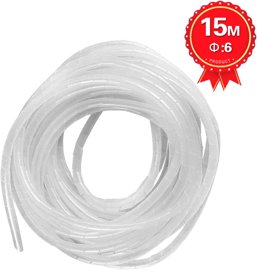 50Ft XHF 1/4" Clear Spiral Cable Wrap 6mm(Wrapping Range:4mm-50mm) Spiral Wire Wrap Cord for Computer Electrical Wire Organizer Sleeve Hose RoHS