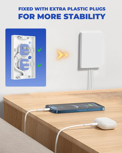 Saker Outlet Concealer Power Strip | 10ft Flat Plug Extension Cord with 3 Outlets,1625W | Universal Size Baby Proof Outlet Cover Extension Cord for Kitchen, Home and Office(10ft)