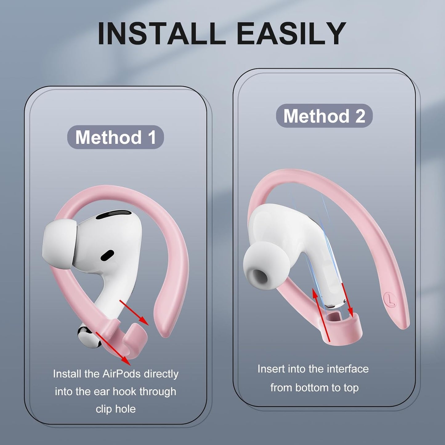 2 Pairs AirPods Ear Hooks for AirPods Pro 2, AirPods Pro, AirPods 4, 3, 2 & 1, Upgraded Anti Slip Sports Clip Hooks for AirPods 1, 2, 3, 4,Pro, Pro 2 – Pink