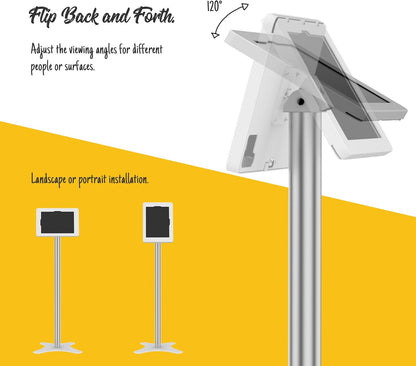 Tablet Floor Stand, Anti-Theft, Rotate Lockable Metal Tablet Enclosure+Aluminum Pole+Metal Base, Compatible with 10.9" iPad 10th, Pro 11" 1 2 3 4, Air 4 5, Air 11", iPad 11"(A16)