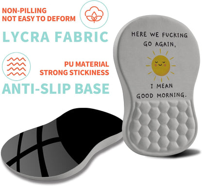 Ergonomic Mouse Pad Wrist Support with Memory Foam Massage Bulge, Carpal Tunnel Pain Relief Mousepad Wrist Rest for Mouse(12x8 inch, Good Morning)