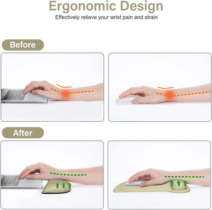 MOSISO Wrist Rest Support for Mouse Pad & Keyboard Set, Ergonomic Mousepad Non-Slip Base Home/Office Pain Relief & Easy Typing Cushion with Neoprene Cloth & Raised Memory Foam, Olive Green