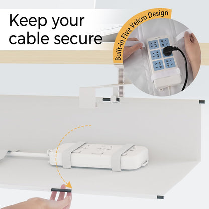 Under Desk Cable Management Tray 39.7" - No Drill Computer Wire Organizer Cable Tray, Cord Hider Clamp Mount with 16X Cable Ties PC Cables Management Cord Holder for Office/Home (Upgrade Fabric,White)