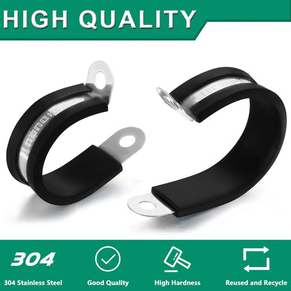 100PCS Cable Clamps 3/16 Inch 304 Stainless Steel Cable Clamps Rubber Coated Cushioned Insulated Cable Clamp,Automotive Wire Clamps,Pipe Clamps,Metal Clamp for Tube,Wire Cord Installation(5mm)