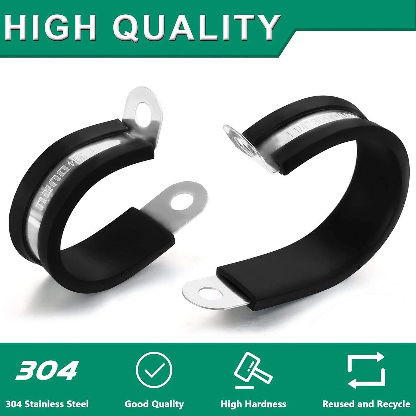 100PCS Cable Clamps 3/8 Inch 304 Stainless Steel Cable Clamps Rubber Coated Cushioned Insulated Cable Clamp,Automotive Wire Clamps,Pipe Clamps,Metal Clamp for Tube,Wire Cord Installation(10mm)