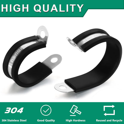 100PCS Cable Clamps 3/8 Inch 304 Stainless Steel Cable Clamps Rubber Coated Cushioned Insulated Cable Clamp,Automotive Wire Clamps,Pipe Clamps,Metal Clamp for Tube,Wire Cord Installation(10mm)