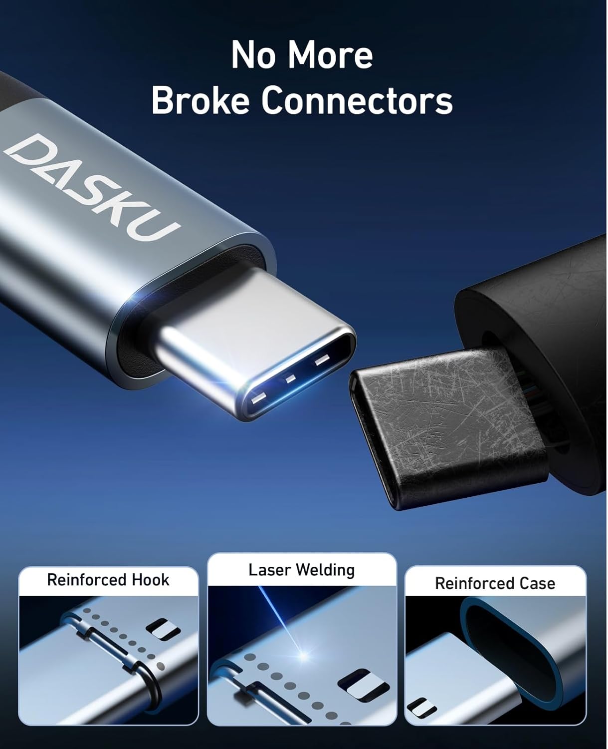 Dasku USB C to USB C Charging Cable (Type C to C, Black, 3FT+3FT+3FT)