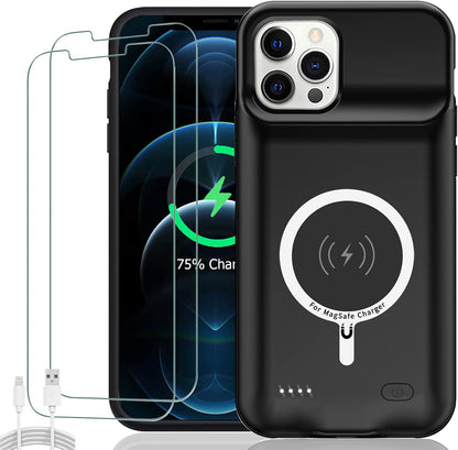 Battery Case for iPhone 12 Pro Max, Upgraded 10800mAh Rechargeable Portable Extended Battery Pack Supported Qi Wireless Charging Case Compatible with iPhone 12 Pro Max (6.7 inch) Charger Case (Black)