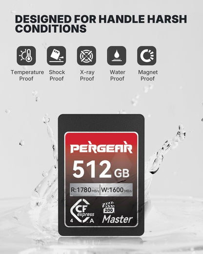 Pergear 512GB CFexpress 4.0 Type A Memory Card (2-Pack),Up to 1780MB/S Read Speeds,USB4.0(PCIe 4.0),Raw,8K 30P Record,Compatible for Sony Camera,ILME-FX3,ILME-FX6,ILME-FX30(Black Silver Master Series)