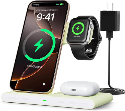 2025 Wireless Charger for Apple and Android Charging Station,3 in 1 Fast Max Charging for iPhone 16 15 14 13 12 Pro Max Plus, Apple Watch Series & Air pods 4 3 2 Pro, Android Samsung Galaxy Series