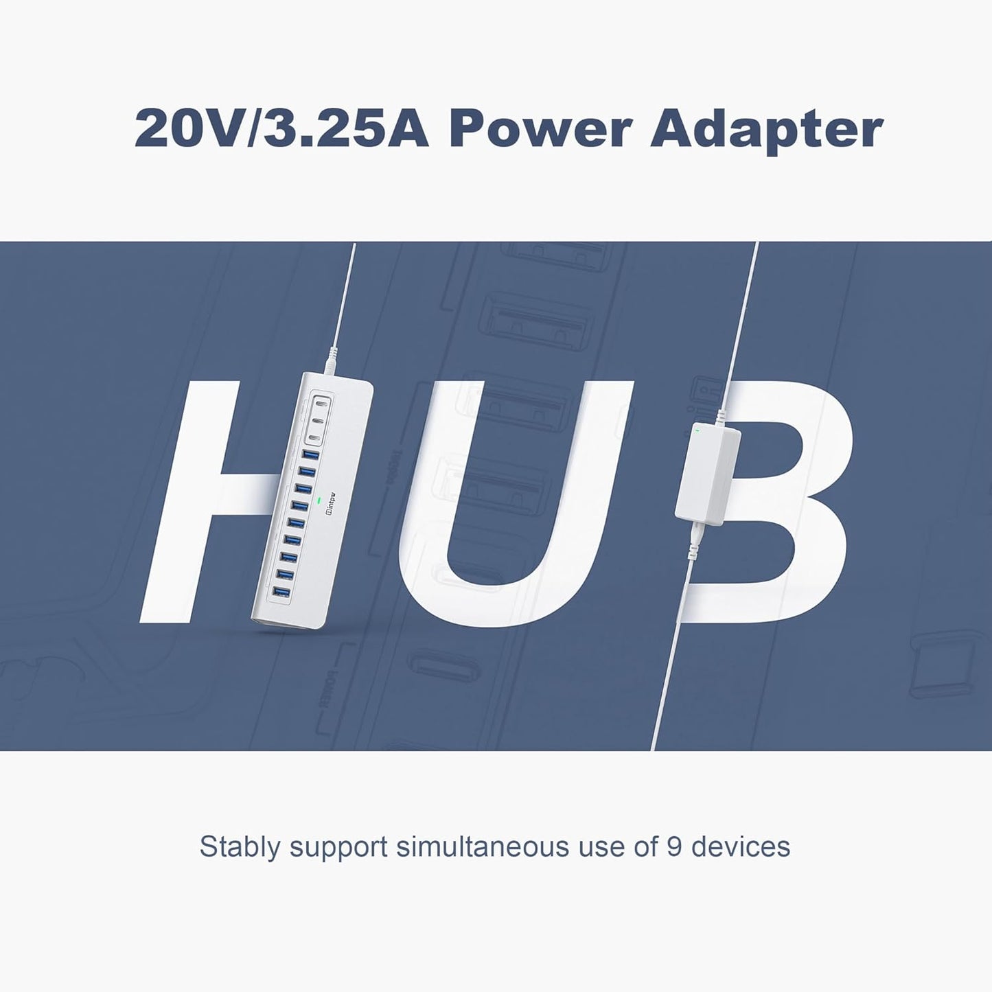 Powered USB Hub 10Gbps, intpw 12 Port USB C Hub with 10Gbps USB C 3.2, 2 USB A 3.2, 7 USB 3.0, 2 PD 45W Charging Ports, 65W Power Adapter and 3.3FT Cable, Aluminum USB Hub for Laptop, iPhone16/15, PC