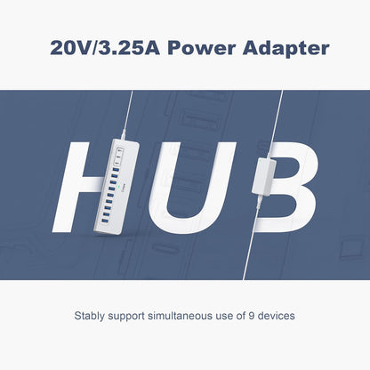 Powered USB Hub 10Gbps, intpw 12 Port USB C Hub with 10Gbps USB C 3.2, 2 USB A 3.2, 7 USB 3.0, 2 PD 45W Charging Ports, 65W Power Adapter and 3.3FT Cable, Aluminum USB Hub for Laptop, iPhone16/15, PC