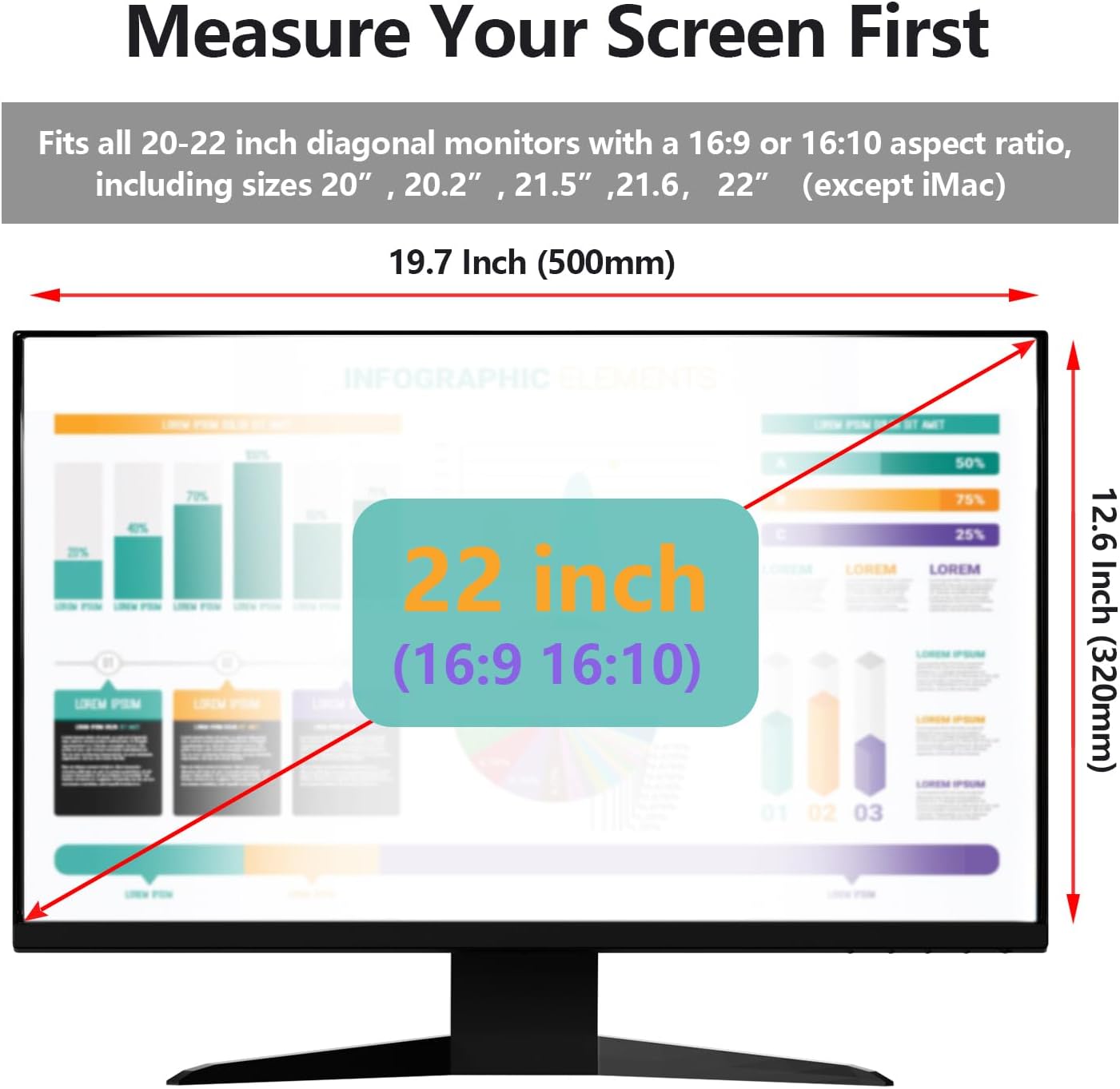 Computer Privacy Screen Protector for 20, 20.2, 21.5, 21.6, 22 Inches - 16:9/16:10 Aspect Ratio Monitor Anti Blue Light Widescreen Filter Hanging Type Easy Installation Shield for Desktop Computer