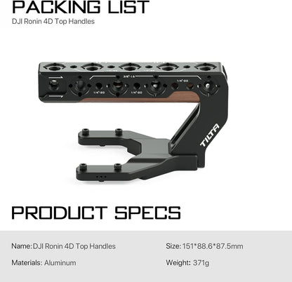 Tilta Top Handle Compatible with DJI Ronin 4D | Additional Grip & Accessory Mounts | 4D Monitor Compatible | Hydra Alien Ready | Lightweight & Durable ES-T09-TH