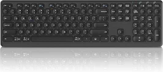 K9300 Wireless Bluetooth Keyboard (USB+BT1+BT2), Support Multi Device Switching, Full Size, Scissor-Switch Keys Silent Design for Computer, Laptop, MacBook and iPad.(Black) (K9300)