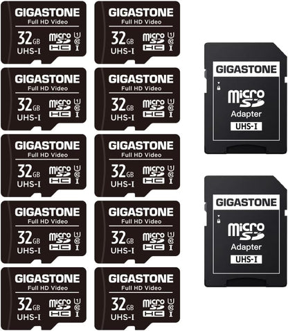 GIGASTONE 32GB 10-Pack Micro SD Card, Full HD Video, Surveillance Security Cam Action Camera Drone, 90MB/s Micro SDHC UHS-I U1 C10 Class 10
