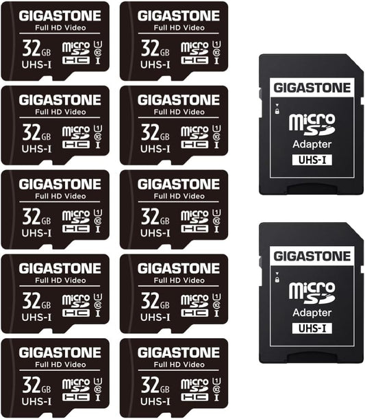 GIGASTONE 32GB 10-Pack Micro SD Card, Full HD Video, Surveillance Security Cam Action Camera Drone, 90MB/s Micro SDHC UHS-I U1 C10 Class 10