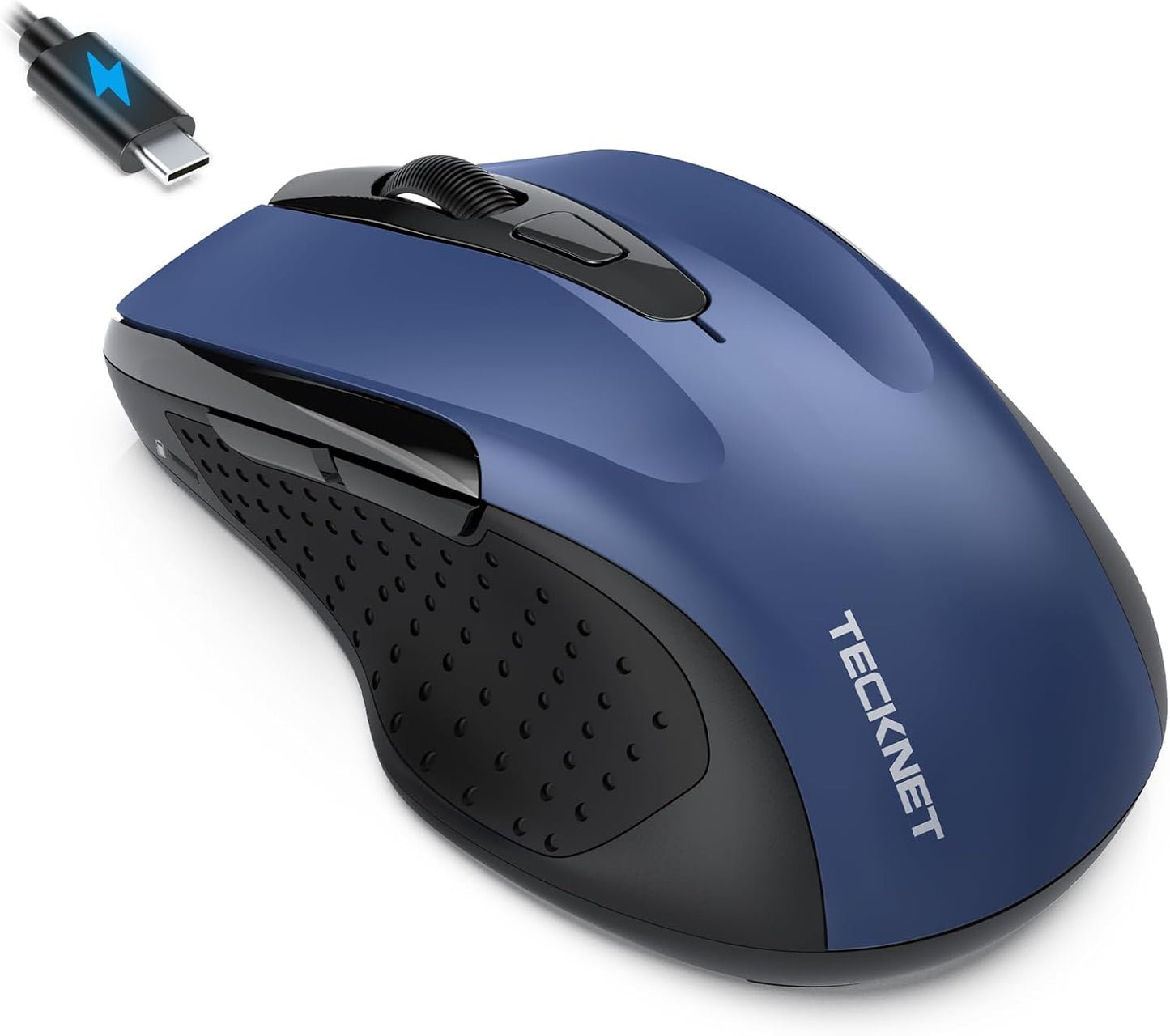 TECKNET Rechargeable Jiggler Wireless Mouse (BT5.0/3.0 & 2.4G) 4800 DPI Silent USB A & Bluetooth Mouse 6 Buttons, Wide Compatibility - Blue
