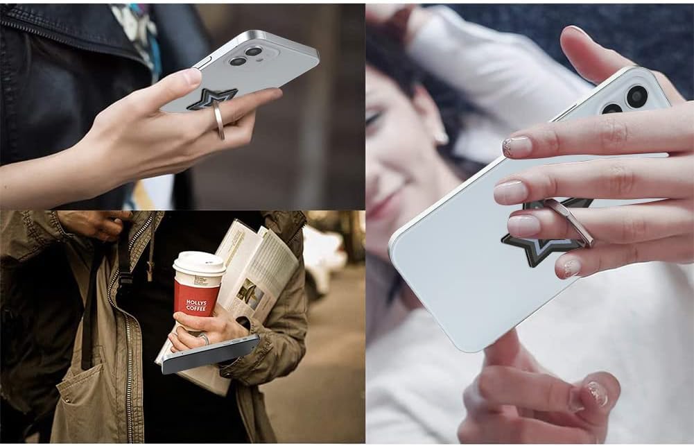 Bonoma Cute Star Phone Ring Holder, 3 Pack Universal Finger Ring Stand Grip Kickstand Ring, 360° Rotation Universal Stylish Stand Compatible with All Smartphones