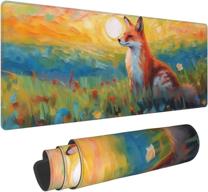 Gaming Mouse Pad, Large Non-Slip Rubber Base Mousepad, Keyboard Mouse Mat, Desk Pad with Stitched Edges, 31.5x11.8inch, Fox